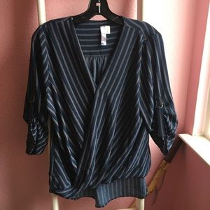 Cross draped blue striped blouse